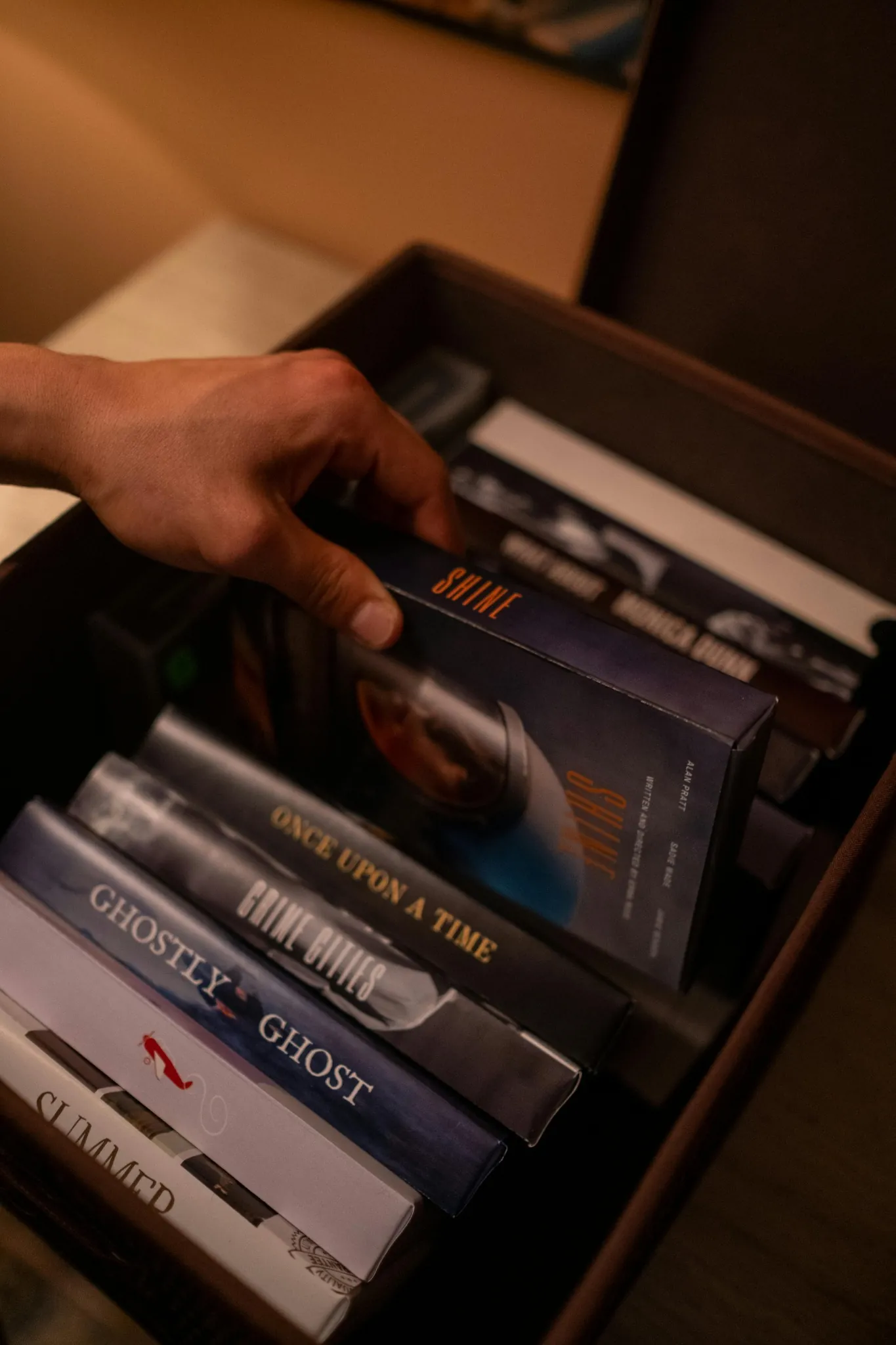 Drawer filled with old video tapes
